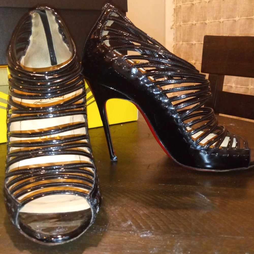 CHRISTIAN LOUBOUTIN Patent Leather Strappy Red Bottoms